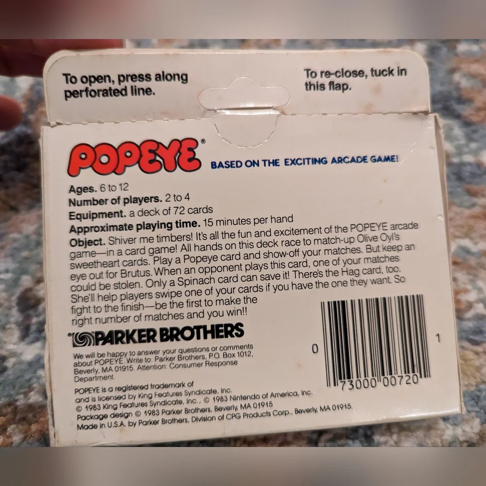Popeye parker brothers card game 1980s vintage Retro new in box